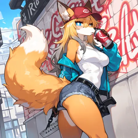 (Side Angle) (  solo:1.5,   solo character:1.5) (Adult:1.2, Expires :0.9, female, girl, Hot, big Tail, thick Tail, fluffy Tail, broad shoulders:1.1) [big eyes:1.4], (round Face:1.4,   blue eyes, Outstanding Student , cute:1.1, long hair,  medium breasts , ...