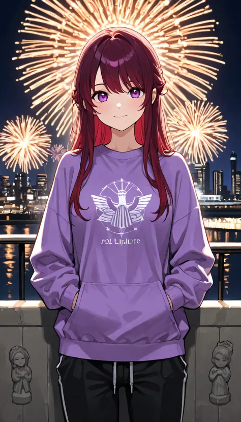 highdefinition images、 night city、 Statue of Liberty illuminated by moonlight、 1 girl、 One person、 facial details 、 maroon hair、 beautiful eyes、 watching viewers 、 全身 highdefinition images、 girl walks along the Hudson River with heavy traffic to see、...