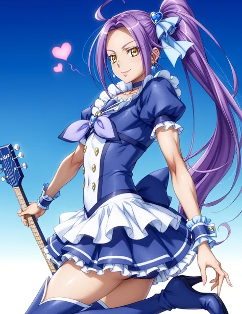 score core 8 up、score 7 up、source anime、傑作、best quality、best resolution、best image quality、Very detailed face、Very detailed eyes、Extremely detailed、anime coloring、1boy、cure beat is a male、(male:1.5)、male character is wearing a navy blue dress、solo、purple h...