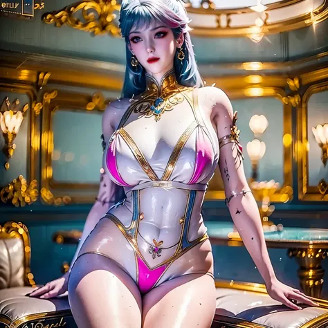 one woman,masterpiecehair, hair, cinema lights, (3D lighting),  in great detail CG unity  pictureพื้นหลัง 8k  ,      Wills      ,  pictureพื้นหลัง 8k  ,  in great detail,            maximum reality          ,  Sexy Tight Pink Gold Micro Bikini ,     Diamon...