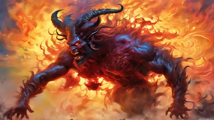 (an angry demon, Angry:1.4),very detailed, lurking over a city, people running, Hyperdetailed, Hyper-realistic, masterpiece:1.2, 高分辨率, ultra detailed, realista:1.37, hdr, HD, professional, vivid colors, bokeh, oil painting, Dark Fantasy, vibrant color pale...