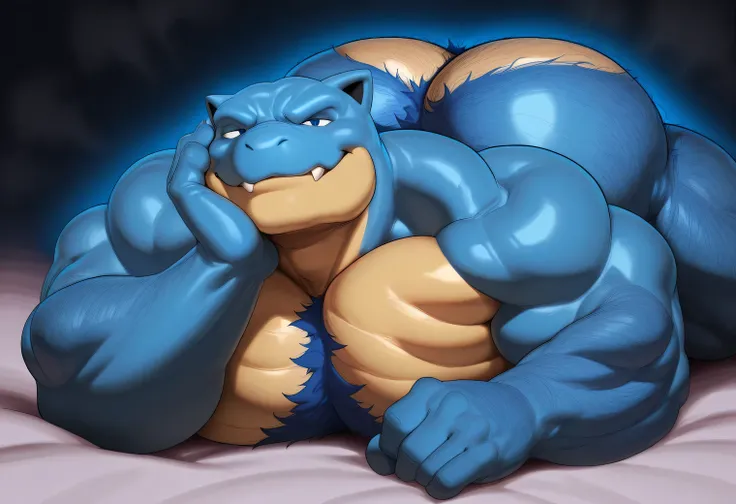 justmegabenewell,2024,source_furry,rating_explicit, zPDXLxxx:1.0, shading, masterpiece,newest,absurdres, perfect quality, best quality, perfect anatomy, 1boy, blastoise, bara, muscular, simple background, topless, front view, posing, Nice angle, huge  pecs...
