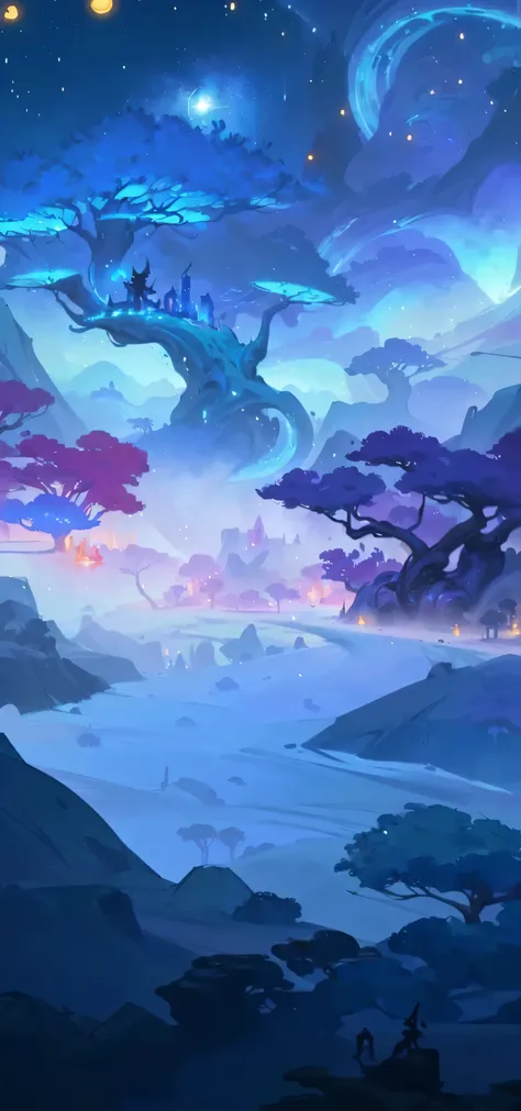 anime landscape with a tree and a mountain in the background, background artwork, background art, onmyoji detailed art, style of duelyst, stylized concept art, painted as a game concept art, concept art magical highlight, game background, riot games concep...