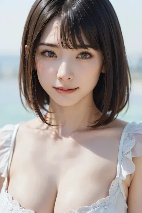 (Supreme Masterpiece、 top quality、super high resolution、 face focus focus 、Focus on the side、Pay attention to the belly button、neckline、Very attractive beauty、add strong highlights to the eyes、look closely at the camera:1.4、Really beautiful bangs:1.short...