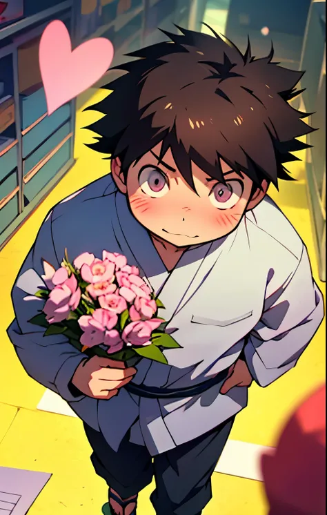 Create an anime-style illustration of Haruyuki Arita from Accel World, reimagined as a Genin from the Akimichi clan in the Naruto universe. He is a charming and confident age ninja, with a soft, round face and expressive eyes that reflect determination and...