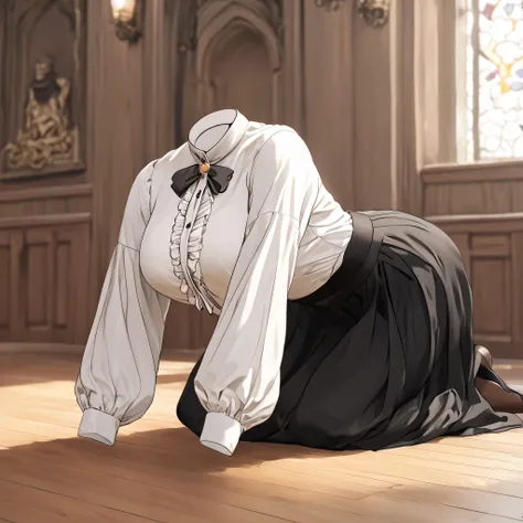 Hilda Valentine Goneril, white blouse, black skirt, Garreg Mach uniform, masterpiece, all fours on floor, in university, (invisible:1.5, no humans:1.5, headless:1.5, faceless:1.5), cute big huge breasts, detailed cloth texture, extremely details, close-up ...