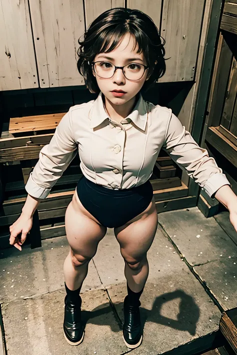 (masterpiece, highest quality), 1 girl, beautiful face, beautiful body,  wearing a Black gymnastics bloomers, High leg、white blouse,    cowboy re standing、full body portrait、alone, complex details, enlarged textures, complex details, finely detailed eyes a...