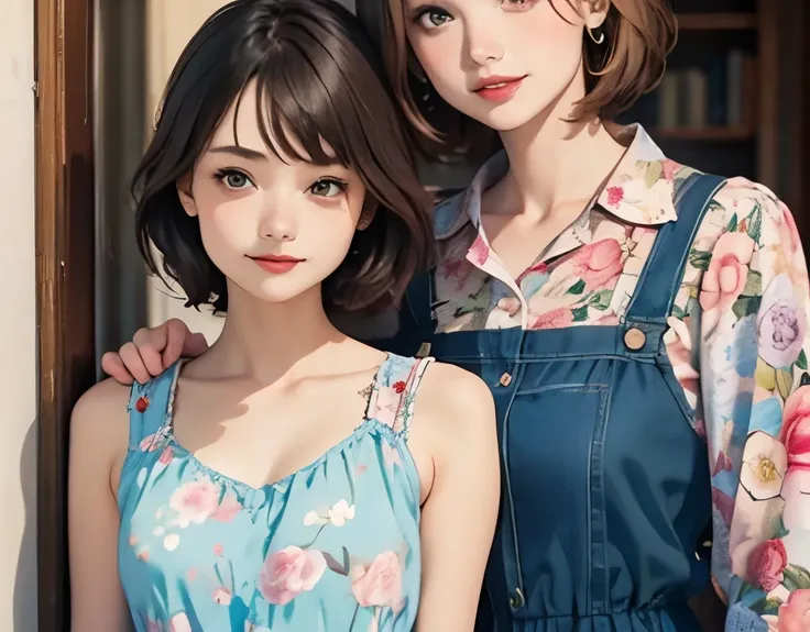 393 ((young woman)),(shorthair),(Neat hair),(floral dress),(Archaic Smile)