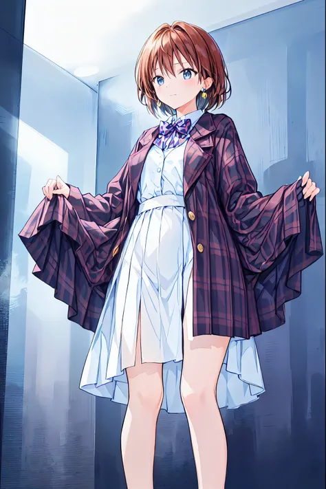 (top quality), ( very detailed), ( best illustrations ), (masterpiece), (Woman), High Contrast Meteor、Meteor Pouring Down from the Sky、Countless meteor showers , (small breasts), {brown hair, ( bob cut :1.3), curl hair , hair between eyes , ...