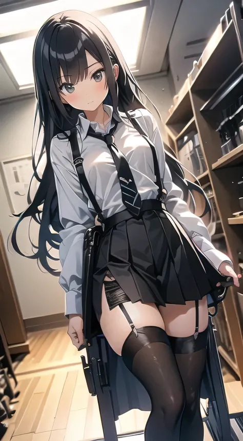 Suspender Gun Holster Long Hair Japanese Women Skirt Handcuffs Knee High Garter Belt Long Socks Garter Belt Anime Girl Back Hand Cuff
