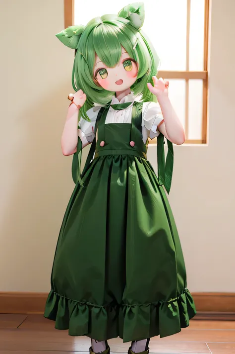 cute green-haired zundamon in playful pose, exquisite character design , Delicate Details , surreal , photorealistic , 8k, masterpiece , is high resolution, bright color...