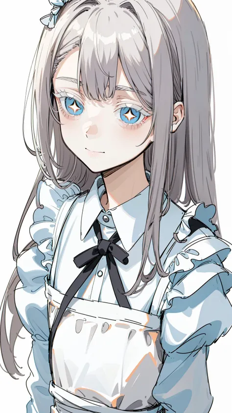 ( masterpiece, top quality, Ultra Fine, Long grey hair, sketch:1.1), ((Portrait)), 1 , Alone, younger than Quan, straight hair, Straight Bangs, ((light gray eyes, white pupils )), ( blank , Sagging under eyes:1.2), ( colored lashes, white eyelashes :1....