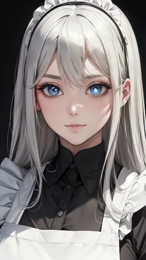 ( masterpiece, top quality, Ultra Fine, Long grey hair, sketch:1.1), ((Portrait)), 1 , Alone, younger than Quan, straight hair, Straight Bangs, ((light gray eyes, white pupils )), ( blank , Sagging under eyes:1.2), ( colored lashes, white eyelashes :1....