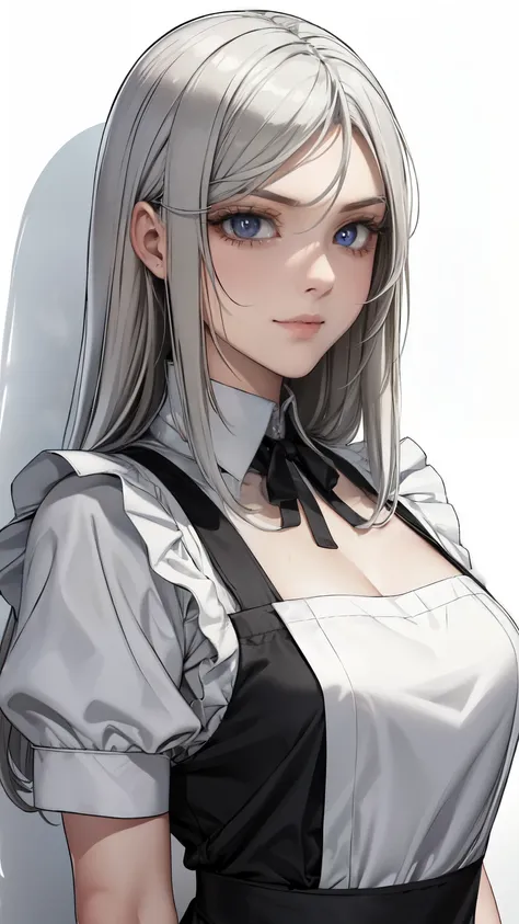 ( masterpiece, top quality, Ultra Fine, Long grey hair, sketch:1.1), ((Portrait)), 1 , Alone, younger than Quan, straight hair, Straight Bangs, ((light gray eyes, white pupils )), ( blank , Sagging under eyes:1.2), ( colored lashes, white eyelashes :1....