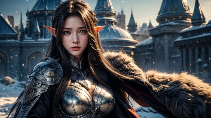 woman holding sword and armor, Armor Girl, ( fur shawl ),2. 5D cgi anime fantasy artwork, Big breasts,epic fantasy digital art style, detailed Digital 2D Fantasy Art, Digital 2D Fantasy Art, Original Photo, (best quality:1.3), high resolution, (Masterpiece...