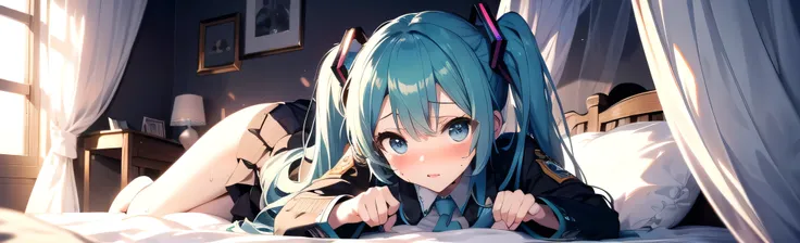 (masterpiece,Best Composition,Depressed Illumination,top quality,Super Detailed),best shadows,Rim lighting,perfect composition,full body,(Hatsune Miku:1.2),Voluptuous Body,light blue twin tail hair, beautiful light blue big eyes,look at here,surprise,wide ...