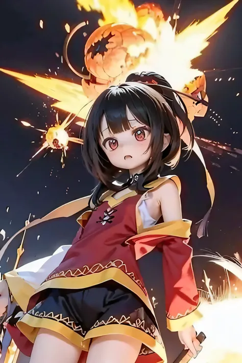 Pictureに特化したリアルな小さなコントラストポスト、、flat chest、Megumin、photorealistic、little、  、high quality DVD、4K、Picture、 women's studio lighting、amazing details 、  Picture専門、bright color、Bokeh、Fantasy Scenes、Realistic Small Contrast Post with a Long Magic Wand {x} Anime Rea...