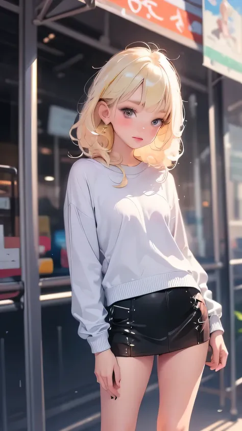 very detailed CG Unity 8K 壁紙),(masterpiece), (top quality), (very detailed), (Best illustrでions),( best shadow ), GAL FASHION　Show me　I can see the flashy satin panties　mini skirt　Blonde haired gal