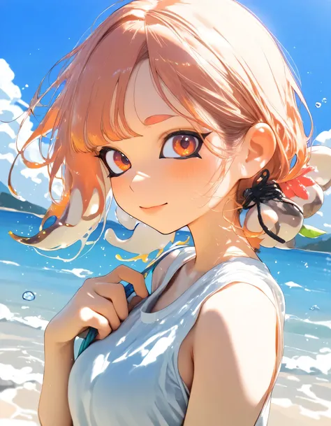 1girl, Splatoon, upper body, early summer, blue sky, masterpiece, high score, great score, absurdres, 16k, super detail