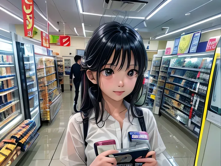 (full color,Fine),((beautiful woman, shopping)),(night,深night),(((Convenience storeエンスストア,Convenience store)))