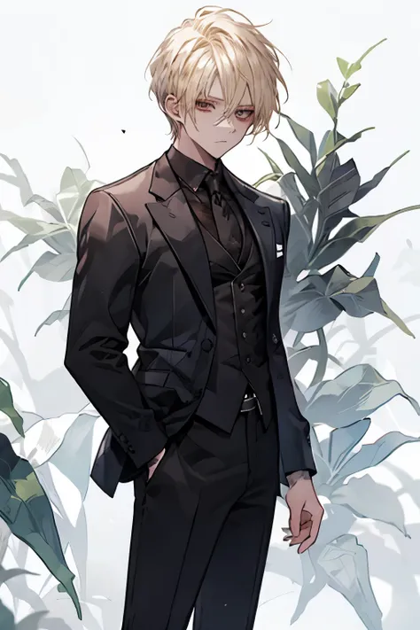 One man in the mafia, black suit, Blonde, thin macho, Standing picture, no background