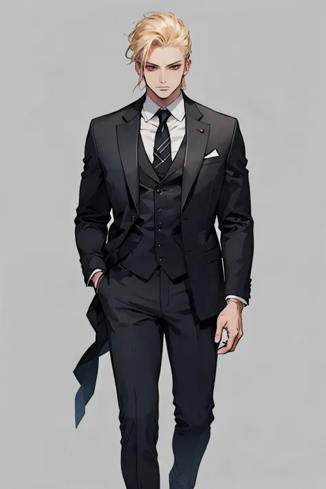 quality_best,style_onineko,One man in the mafia, black suit, Blonde, thin macho, Standing picture, no background