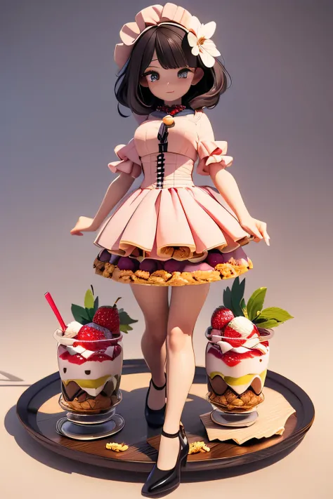 (Sweets transformation),(((A woman who personifies a fruit parfait:1.3))),fresh cream,strawberry,peach,orange,blueberries,professional lighting, Real Shadow,Extremely Delicate and Beautiful Hair,detailed clothing features,professional lighting, Real Shadow...