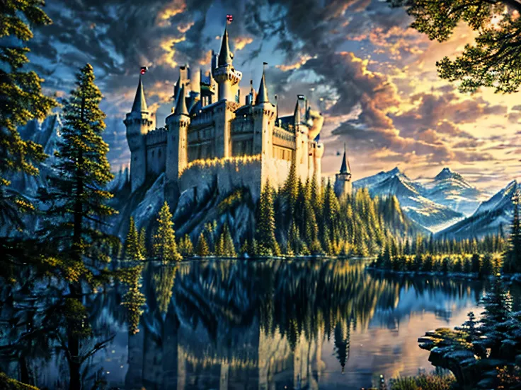 Masterpiece,High quality,4k,HD,Lanscape, big and tall Castle , from away, Detailed, Nature, Lighting