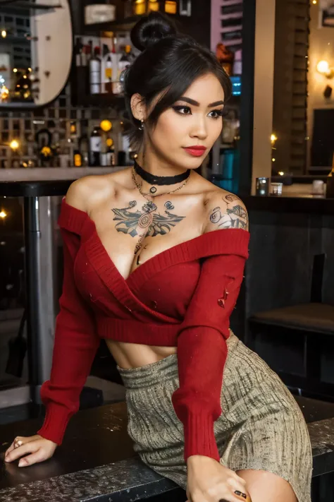 ((best quality)), ((masterpiece)), ((realistic)), ((ultra high res)), ((UHD)), (high details), perfect face, ((photorealistic:1.4)), 
an Indonesian milf, (square faced) 
textured skin, makeup face (eyebrows, eyeliner, lipstick, blush on, curled eyelashes),...