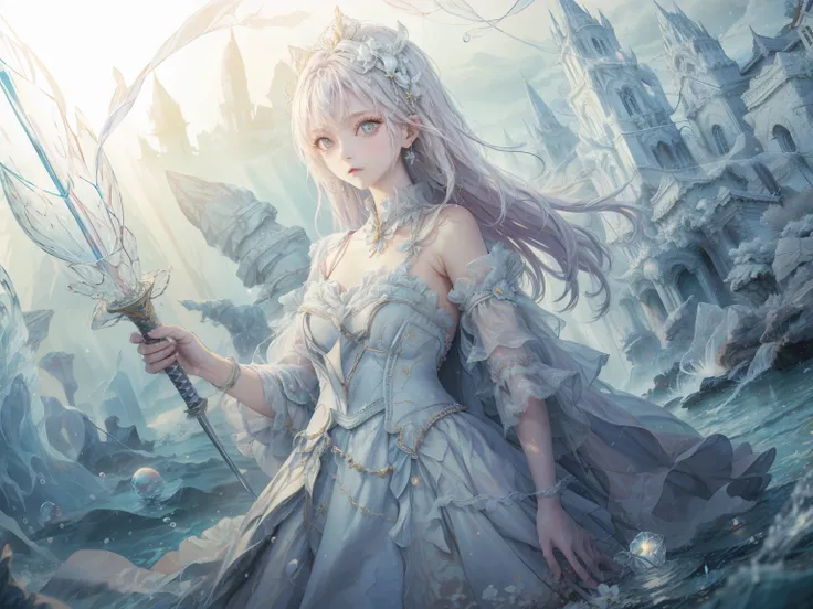 piece, top quality,1 ,ue clothes, ue long hair, Sparkling ue eyes, white skin, slender with G, Knight, ile, HIGH FANTASY,Dreamy Digital Painting, magical color and atmosphere,soft light in a mental hospital, fantasy art,chest,Light clothing,short,The feeli...