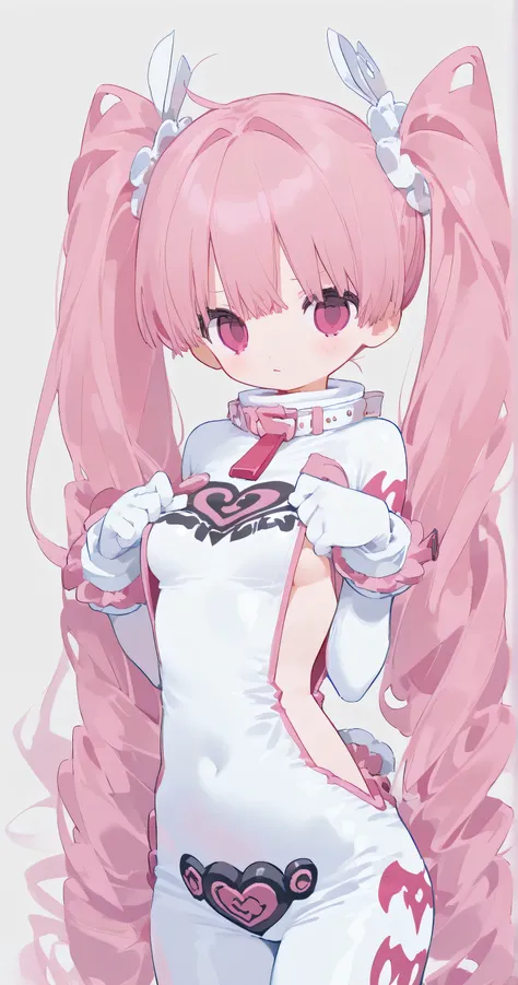 Sideless bodysuit, small breasts, pink and white