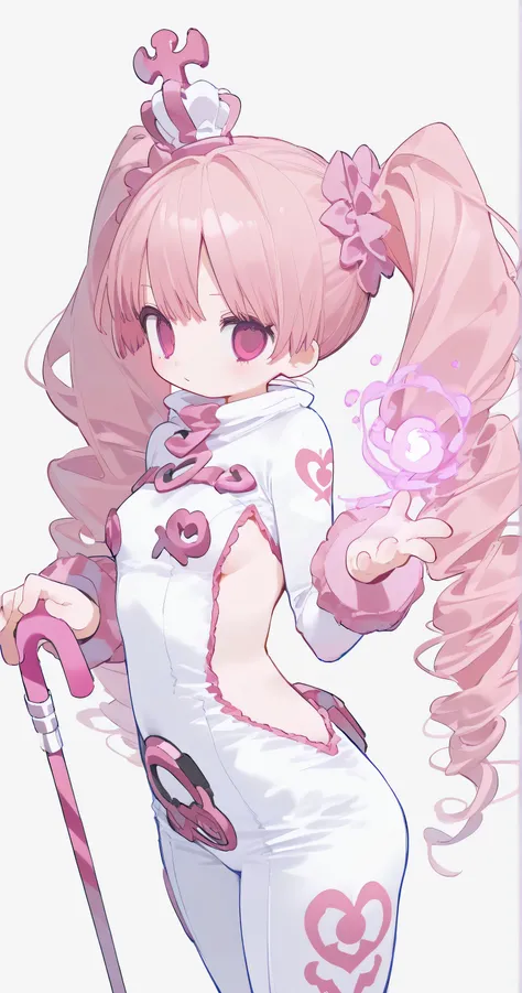 Sideless bodysuit, small breasts, pink and white, magic cane 
