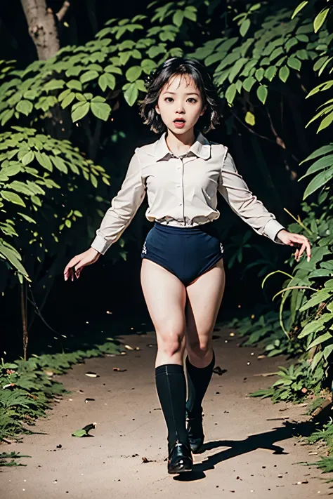 (masterpiece, highest quality), 1 girl, beautiful face, beautiful body, wearing a Black gymnastics bloomers, High leg、white blouse, cowboy re standing、full body portrait、alone, complex details, enlarged textures, complex details, finely detailed eyes a...