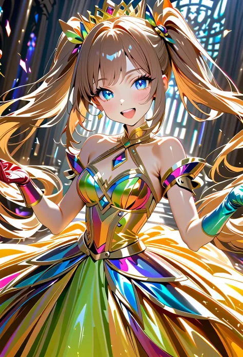 Twin Tail Empire Idiot Princess crown long dress Gems Precious Metals Glitter Effects Smile Yan colorful gloves