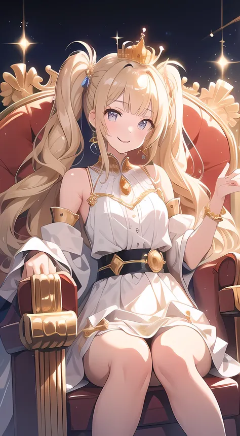 Twin Tail Empire Idiot Princess crown long dress Gems Precious Metals Sparkling Effects Smile Yan Seated on the throne
