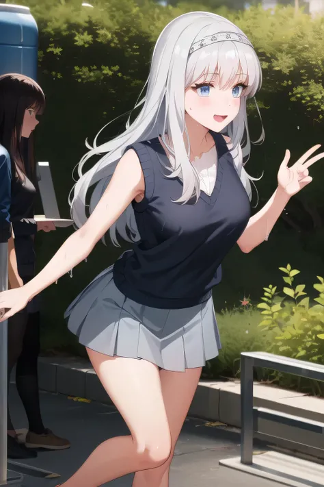 I definitely need a face with full color CG,long black hair，white hair band，，pleated miniskirtミニスカート，accurate hand and foot expressions，my nipples are sharp、、Get wet in the rain, It becomes transparent  ,depicting a smiling adorable woman bathing in the wo...