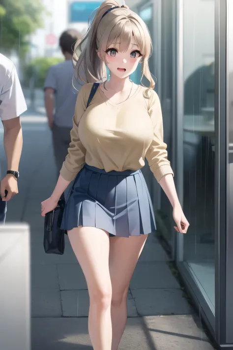 A woman with a lovely smile，ponytail hair ，even with big breasts and a thin waist，please draw his expression more delicately，Please give me glasses,Woman with long wavy hair   ，draw a more delicate expression,Accurate representation of hands and legs，only，...