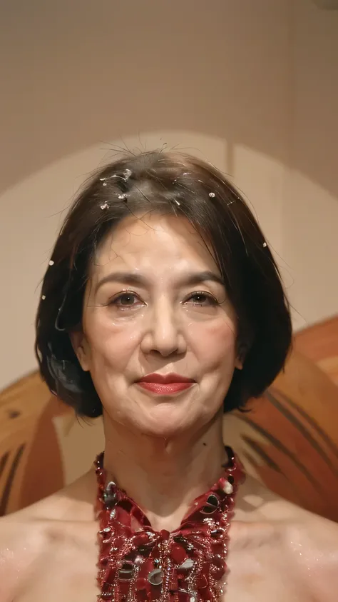 (((photo realistic:1.5))), masterpiece, ((description border)), 32K, Beautiful Finish,  (((orgasm))), Big Breasts, beautiful mature, 65 years old, entertainment, , Cute Style, Long face,    contemptuous gaze   ,   cool look,   flashy up,   red lips, thin l...