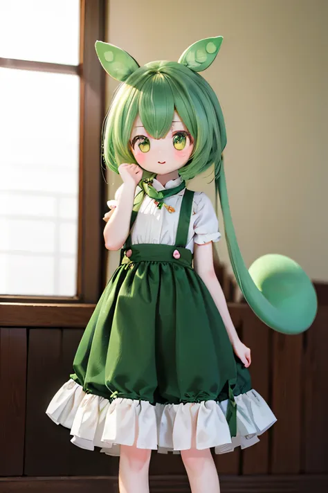 cute green-haired zundamon in playful pose, Exquisite Character Design , delicate detail , surreal , photorealistic , 8k, masterpiece , is high resolution, bright color,...