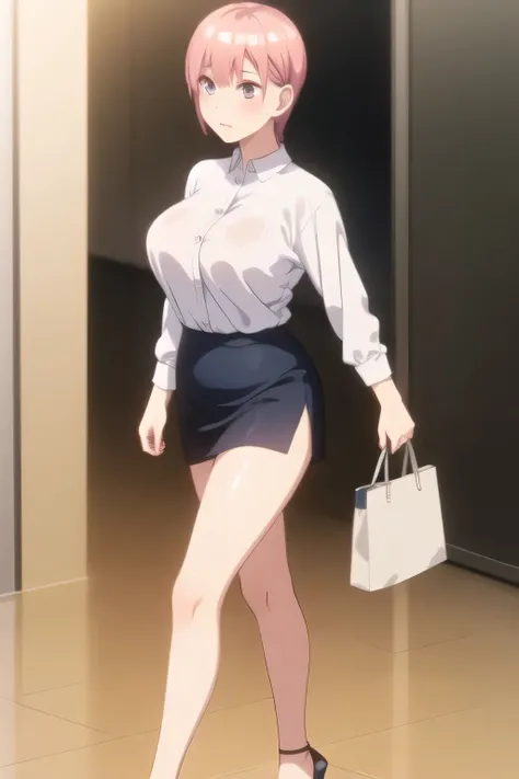 Woman with short pink hair，can you draw an office lady's uniform，white blouse，navy blue mini skirt，high heels，a more delicate expression, Adult Sexy Woman ,Only one，，Full color CG,，in my office，，accurate hand and foot expressions，my nipples are sharp、、I de...