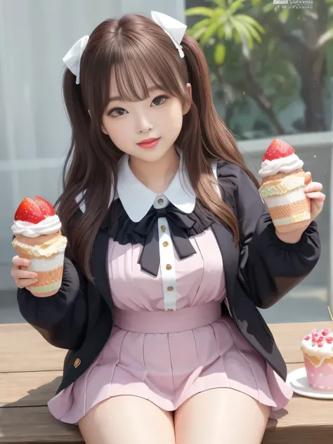 (top quality)、masterpiece、hyperrealism、princess who sits with her legs open in an m shape、
fashion magazine style,
Taken with X-T4,85mm,blurry background,
ice cream, sweets, sparkle, Rainbow, cake, strawberry, fruit,
features sexy women、The Girl Is ...