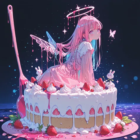 (masterpiece), (best quality), (detailed artwork), (ultra high resolution), Japanese anime style, vibrant colors, dramatic lighting, shallow depth of field, soft bokeh.
A luxurious, perfectly decorated strawberry cake, layered with whipped cream and fres...