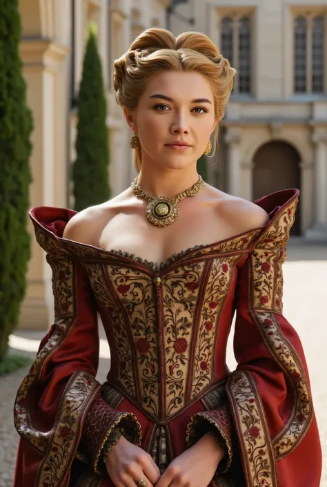 (RAW Photo, Best Quality), (Realistic, Photo Realistic: 1.3), Best Quality, Highly Detailed, Masterpiece, Hyperdetail, Realistic photo shot, realistic photo of a beautiful young queen , makeup, , brunette hair , (( 18th Century Vintage Medieval Even...