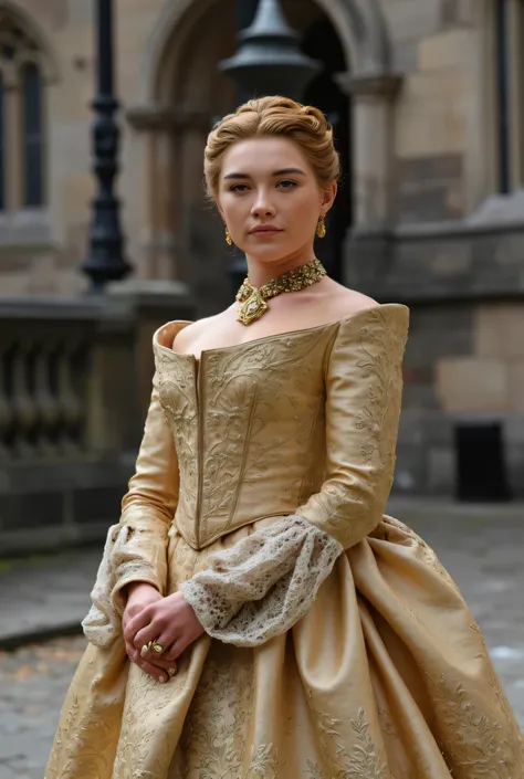 (RAW Photo, Best Quality), (Realistic, Photo Realistic: 1.3), Best Quality, Highly Detailed, Masterpiece, Hyperdetail, Realistic photo shot, realistic photo of a beautiful young queen , makeup, , brunette hair, lots of cleavage , (( 18th Century Vin...