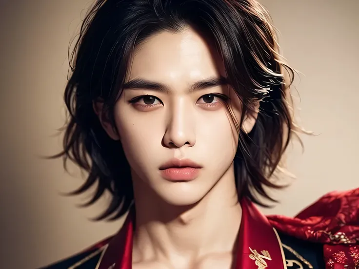 Manwha realistic , male,,20 year old man, very handsome, Chinese Series Stars, white, handsome face, super slim, หน้าคนclear, Arrogant Glitter, Short hair, Mad Mafia, red hair, messy classic hair-style, side hair style, I'm up , red hair, Very guarded hair...