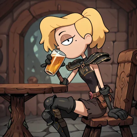 score_9, score_8_up, score_7_up, 1girl, Waybright, blonde hair, short hair, mole under eye, flat chest, narrow waist, wide hips, looking at viewer, highres, high quality,,apussbsurdres,newest,black shoulder armor,noir armor,black highleg leotard,black elbo...