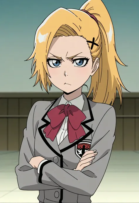 score_9, score_8_up, score_7_up, 1girl, Waybright, blonde hair, ponytail, looking at viewer, highres, high quality, masterpiece, <lora:Sasha_Waybright:1, upper body school uniform, large breats, sexypose,anime screencap, Bleach,amazing quality, masterpiece...