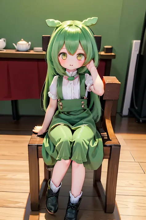 cute green-haired zundamon in playful pose, Exquisite Character Design , Delicate Details , surreal , Photorealistic , 8k, masterpiece , is high resolution, bright color...