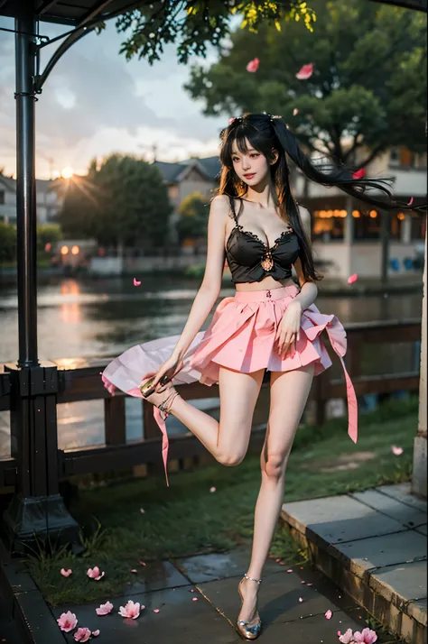 Nightmar, 1girl, solo, black hair, twintails, ta fashion, ta hairband ,, ((full body:1.4)), ((masterpiece, best quality, ultra highres, realistic:1.4)), (Random shooting Angle), mix4, (I-type Valley), beautiful detailed face, (photorealistic:1.37), (sexy l...