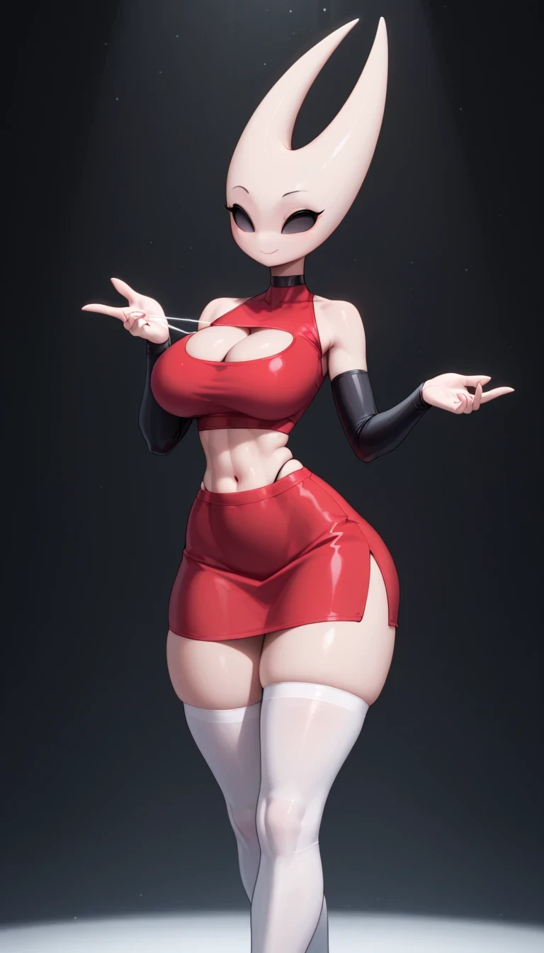 masterpiece, best quality, amazing quality, very aesthetic, absurdres, newest
,
1girl, (20 years old), (hornet \(hollow knight\), (young), (cute), (curvy), (big breasts), (thick thighs), slim waist
,
red top, long sleeve top, fitted to the body, tight top,...
